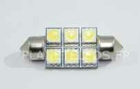 Ampoule Navette 36mm 6 Led SMD5050 120° Blanche 6V