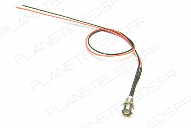 Led Blanche Cablée 5mm avec Support Chrome