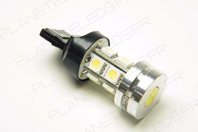 Ampoule Led T20 - W21W - 10 Leds SMD + 1 Led H.P. 1W Verte