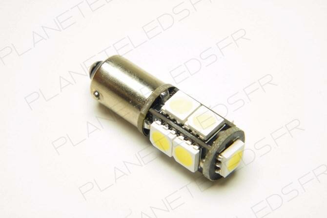 Ampoule Led BAX9S/H6W Anti-Erreur OBD 9 Leds Blanches