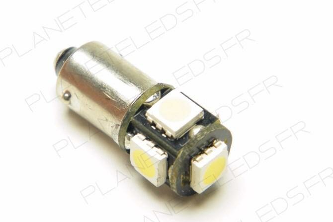 Ampoule Led BA9S -T4W - Anti-Erreur ODB 5 Leds Bleues