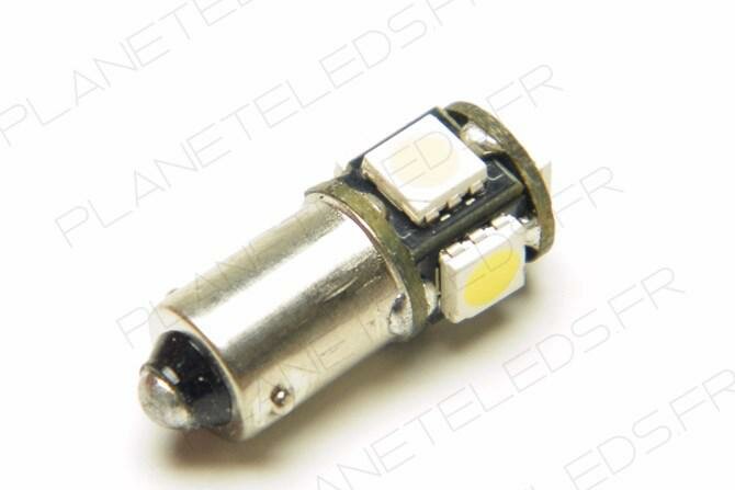 Ampoule Led BA9S -T4W - Anti-Erreur ODB 5 Leds Blanches