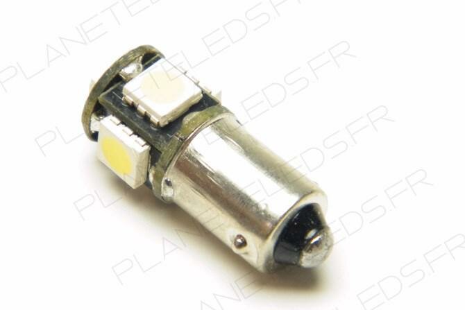 Ampoule Led BA9S -T4W - Anti-Erreur ODB 5 Leds Bleues
