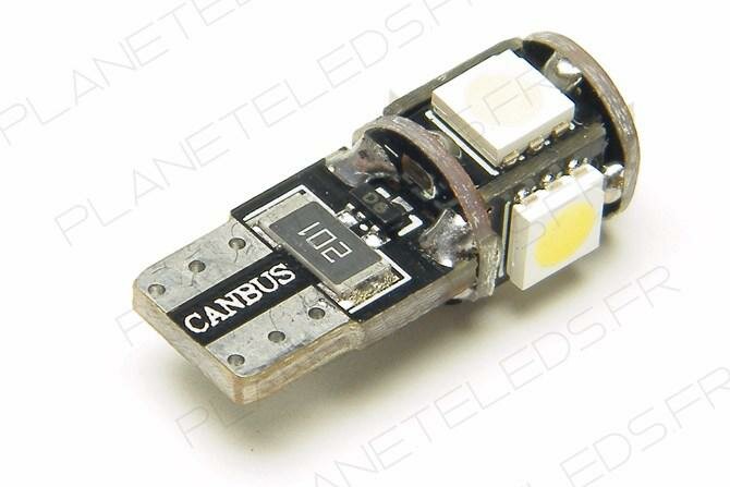 Ampoule Led T10 - W5W - Anti-Erreur ODB 5 Leds Blanches