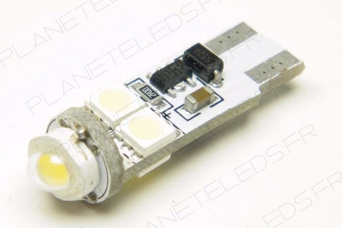 Ampoule Led T10 CANBUS 4 Leds SMD5050 + 1 leds HP 1W Blanches