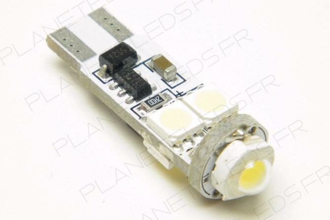 Ampoule Led T10 CANBUS 4 Leds SMD5050 + 1 leds HP 1W Blanches
