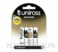 Blister de 4 Piles LR03 AAA Alcalines UNIROSS