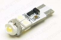 Ampoule Led T10 CANBUS 4 Leds SMD5050 + 1 leds HP 1W Blanches