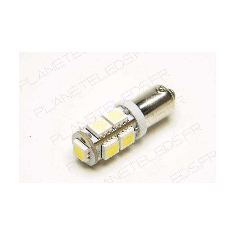 Eclairage LED pour voiture et moto : Ampoule Led BA9S - T4W - 9 Leds SMD Bleues