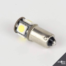 Eclairage LED pour voiture et moto : Ampoule Led BA9S -T4W - Anti-Erreur ODB 5 Leds Blanches