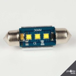 Eclairage LED pour voiture et moto : Ampoule navette 3 LEDs CREE 36mm