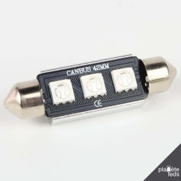 Eclairage LED pour voiture et moto : Ampoule Navette 41mm Rouge Anti-Erreur OBD 3 Leds