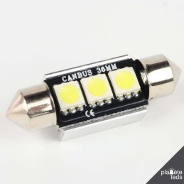 Eclairage LED pour voiture et moto : Ampoule Navette FIRST Anti-Erreur OBD 2 Leds Blanches 36mm