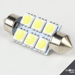 Eclairage LED pour voiture et moto : Ampoule Led Navette 36mm 6 Led SMD5050 120° Blanche 6V 