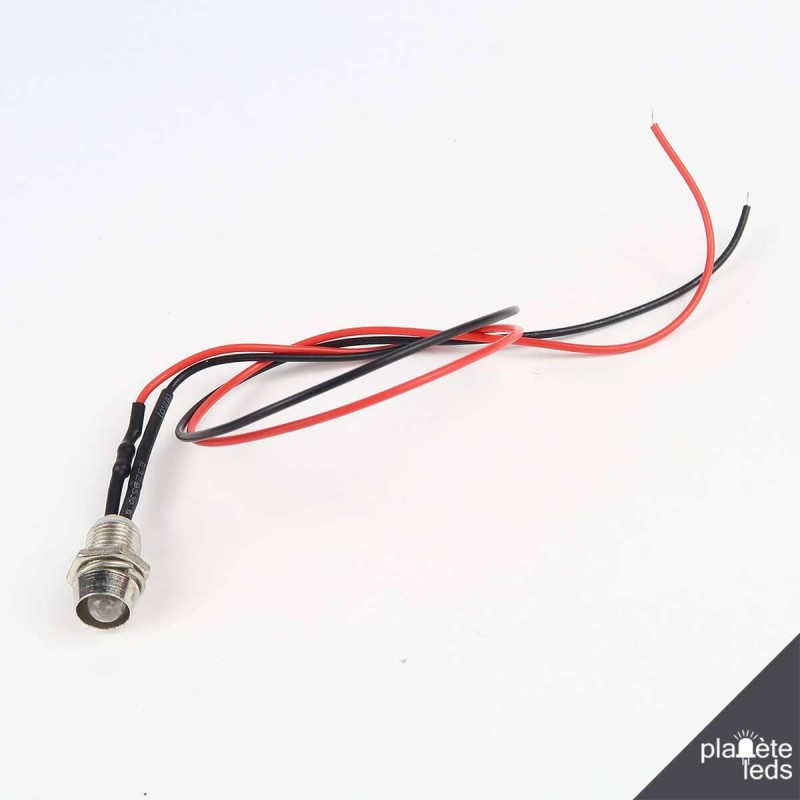 Led Rouge Cablée 5mm avec Support Chrome