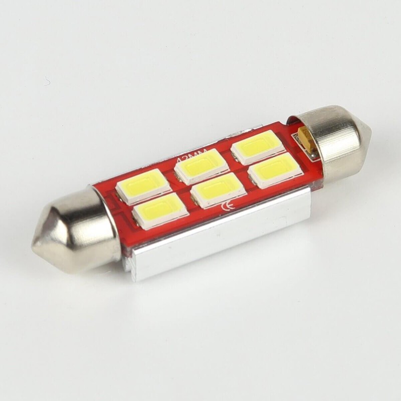 Eclairage LED pour voiture et moto : Ampoule Navette Slim C5W 6 Leds Blanches 5730 CANBUS OBD 42mm