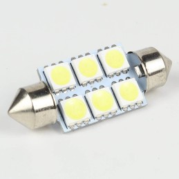 Eclairage LED pour voiture et moto : Ampoule Led Navette 36mm 6 Led SMD5050 120° Blanche 6V 