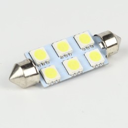 Eclairage LED pour voiture et moto : Ampoule Led Navette 41mm 6 Led SMD5050 120° Blanche 6V