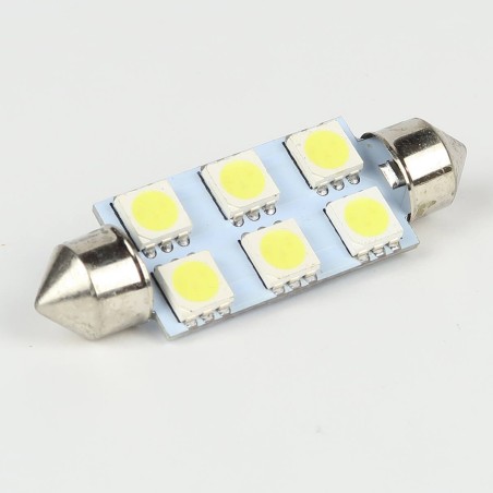 Ampoule Led Navette 41mm 6 Led SMD5050 120° Blanche 6V